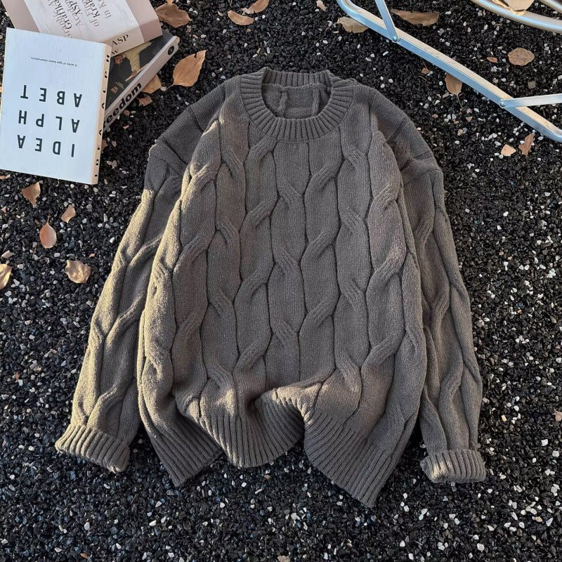 Damen Grobgestrickter Oversize-Zopfmuster-Strickpullover mit verkürztem Saum Drune