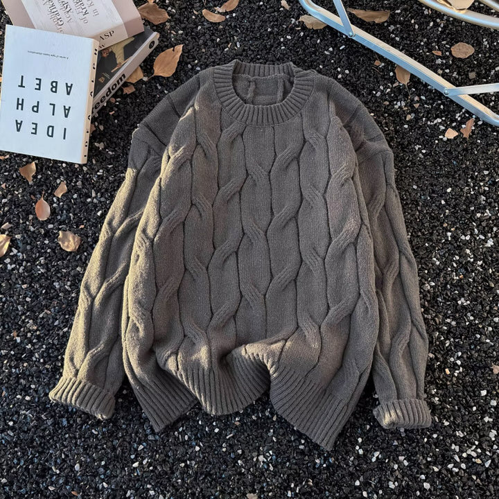 Damen Grobgestrickter Oversize-Zopfmuster-Strickpullover mit verkürztem Saum Drune