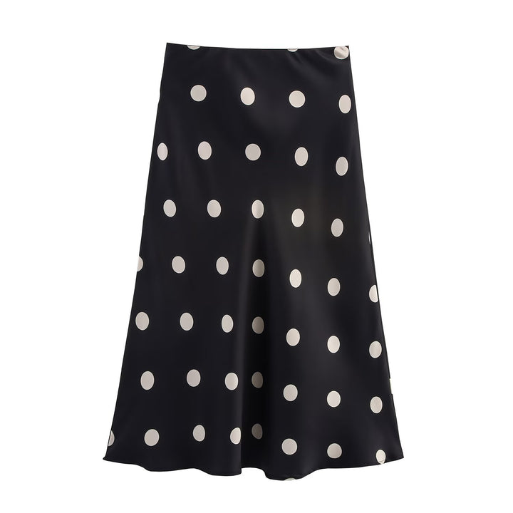 Damen A‑Linien‑Midirock aus Satin mit Pünktchenprint und fließender Silhouette Drune