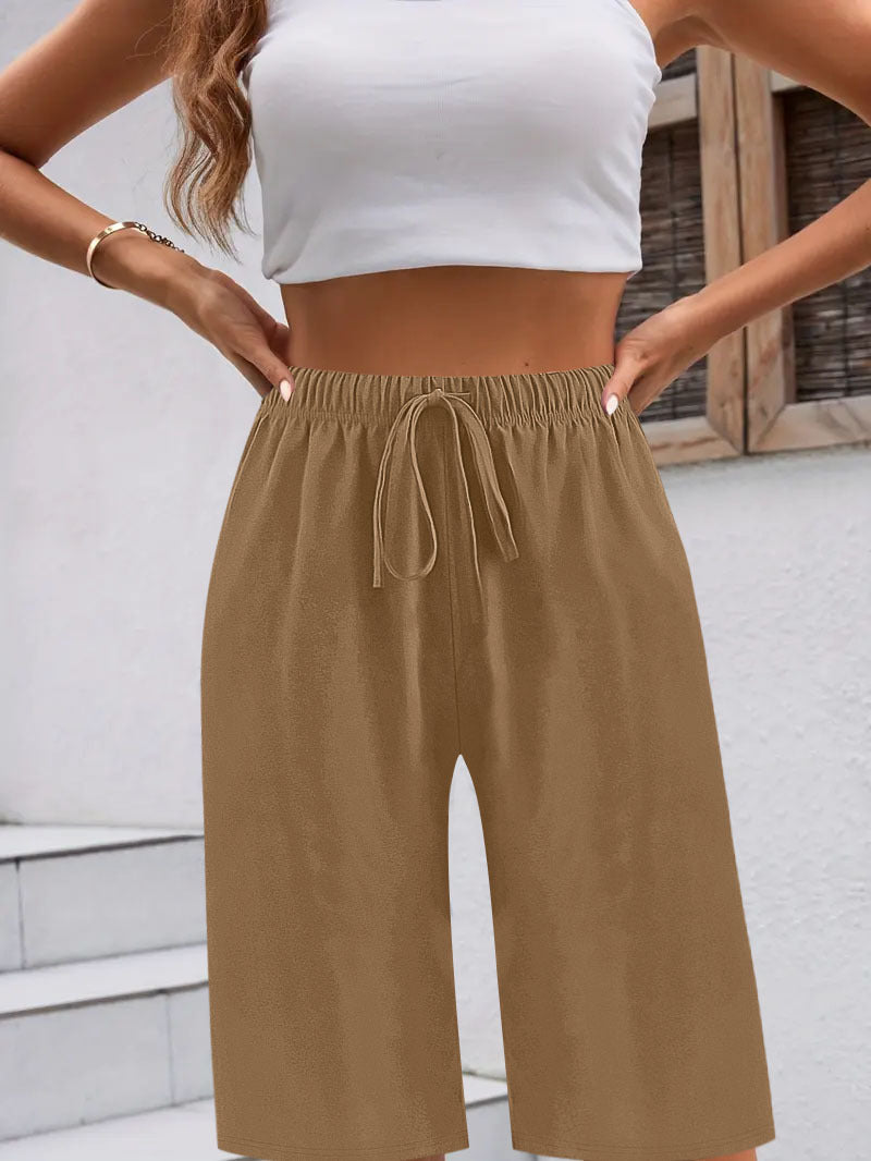 Damen Bequeme Hochwaist Bermudashorts Drune