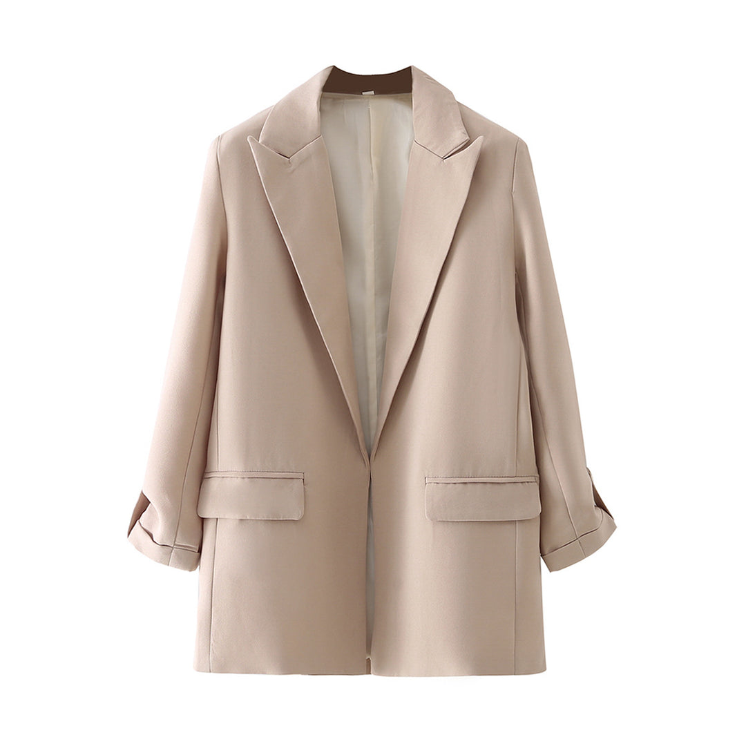 Damen nan lang geschnittener Oversize-Blazer mit weitem Revers aufgesetzten Pattentaschen und krempelbaren Ärmeln Drune