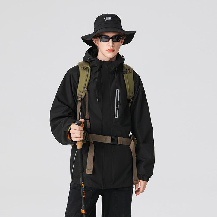 Herren Winddichte atmungsaktive Regen‑ und Softshelljacke mit verstellbarer Kapuze und reflektierenden Einsätzen Drune