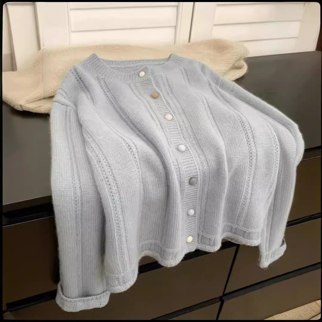 Damen Grobstrick-Cardigan mit geschmackvollem Knopfverschluss und weiten Ärmeln Drune