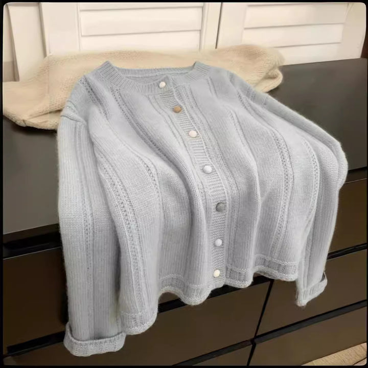 Damen Grobstrick-Cardigan mit geschmackvollem Knopfverschluss und weiten Ärmeln Drune