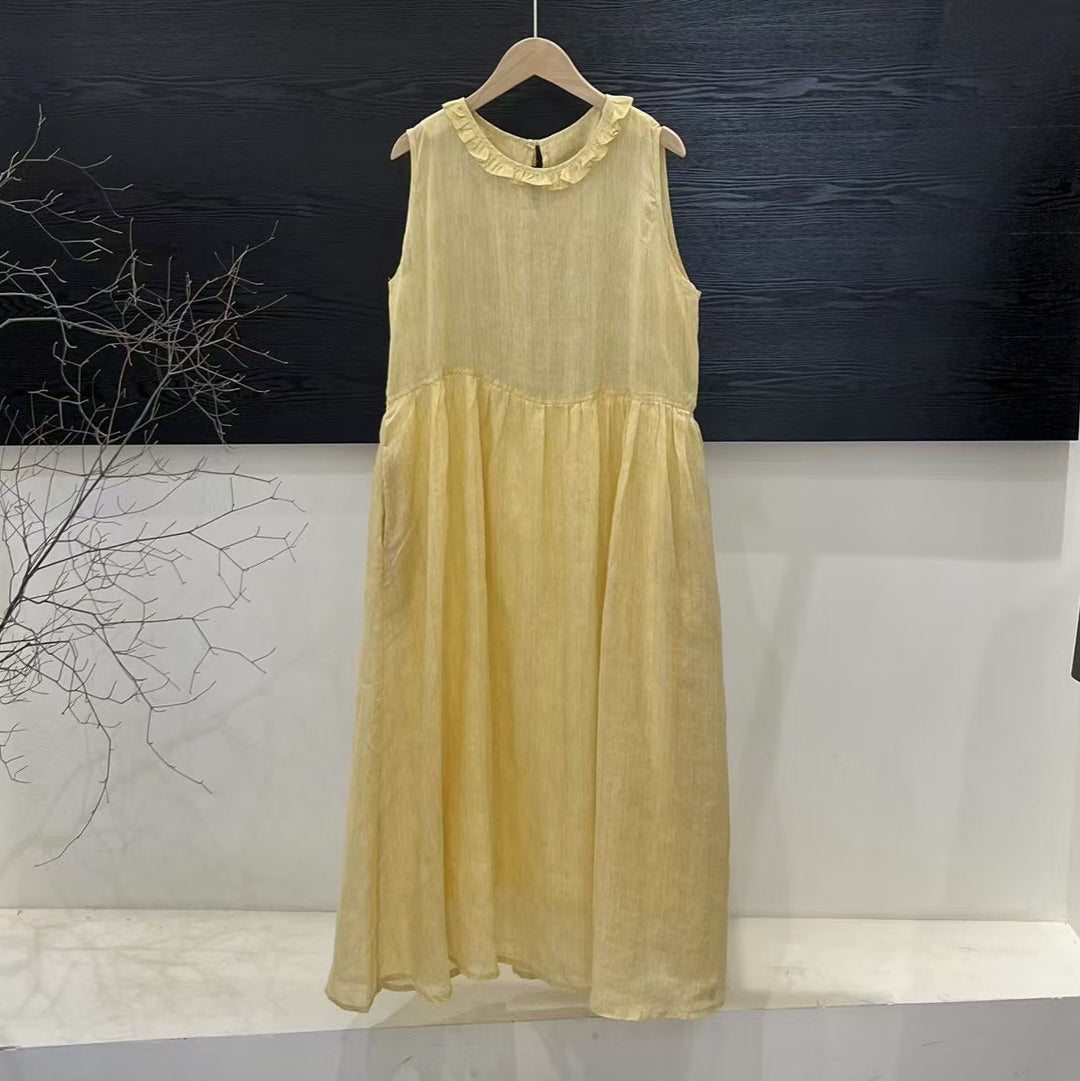 Damen Relaxed Fit Rüsch-Leinen-Maxi-Kleid Drune