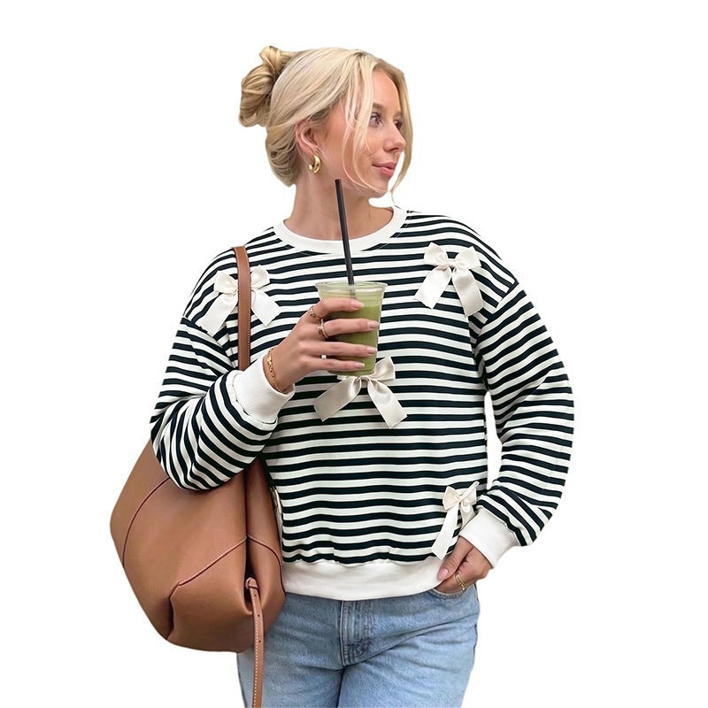 Damen Gestreifter Pullover mit Schleifendetails Drune