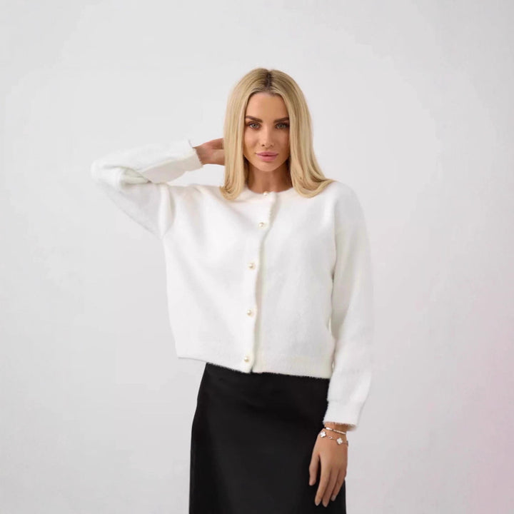Damen Flauschiger Strick cardigan mit Perlenknöpfen Drune