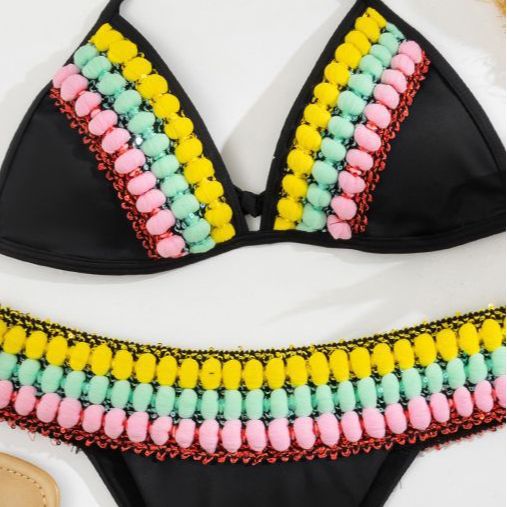 Damen Triangel-Bikini mit farbenfrohen Quasten Drune