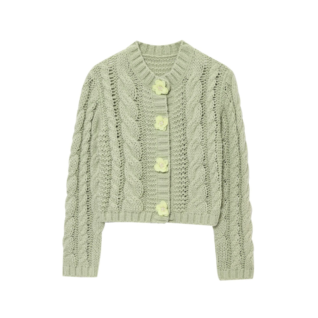 Damen cropped Strickjacke mit floralem Detail Drune