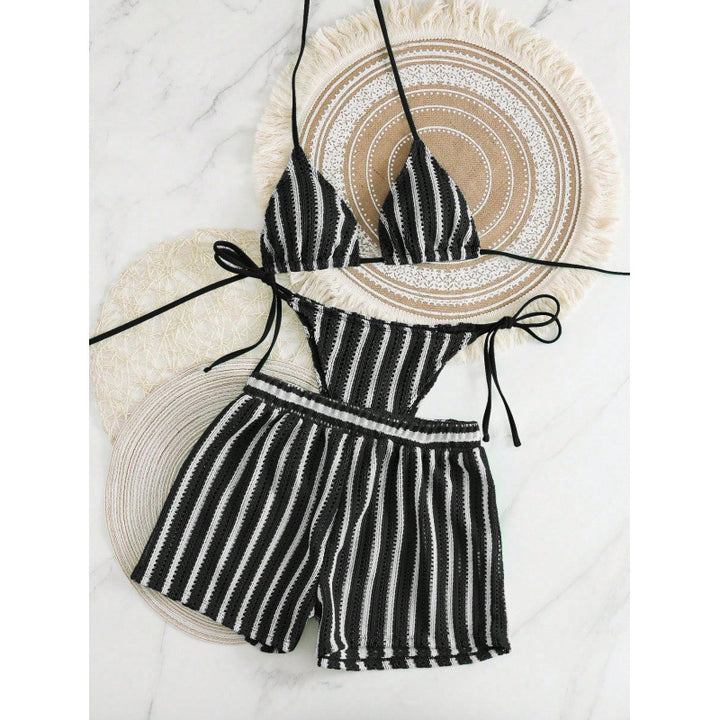 Damen Zweiteiliges Freizeitbadeoutfit mit verstellbarem Oberteil und elastischen Shorts Drune