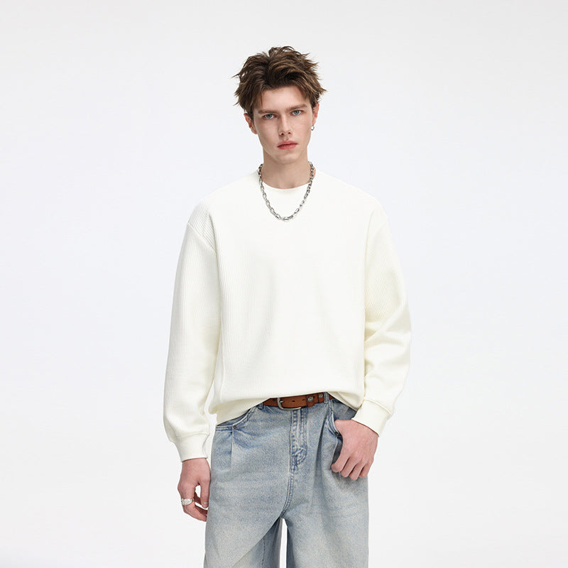 Herren Waffelstrick Rundhals‑Sweatshirt mit relaxed Fit und gerippten Bündchen Drune