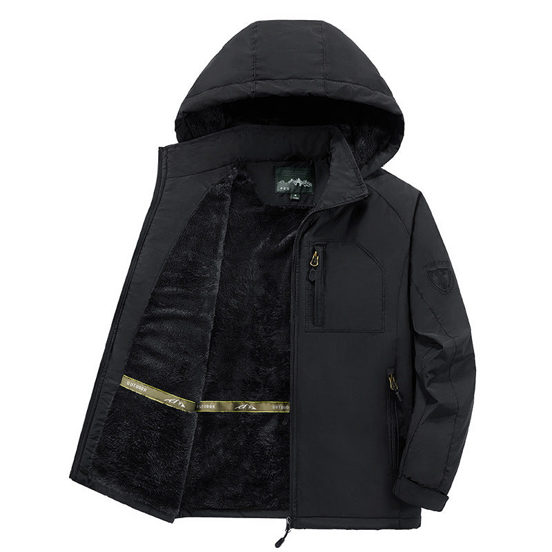 Herren nan winddichte Thermojacke mit kuscheligem Kunstfell-Innenfutter, Kapuze und multifunktionalen Reißverschlusstaschen Drune