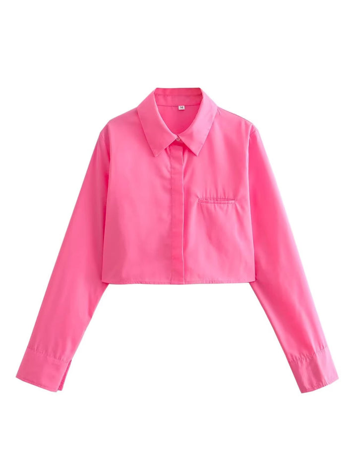 Damen cropped Bluse mit klassischem Kragen Drune
