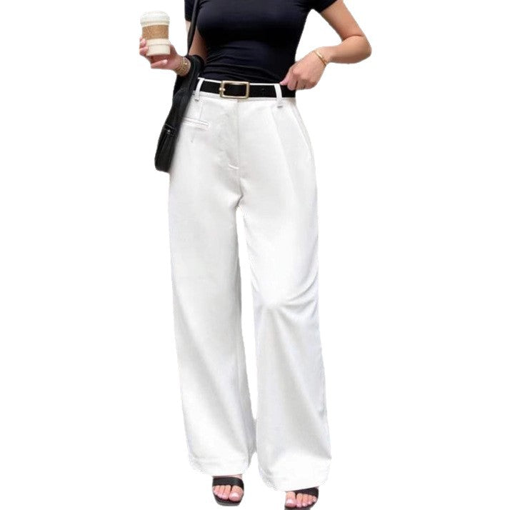Damen Elegante und bequeme High-Waist Stoffhose mit breitem Bein Drune