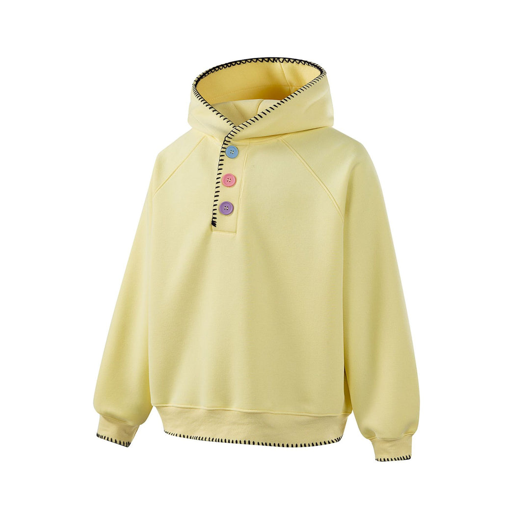 Damen Kapuzenpullover mit halber Knopfleiste, dekorativer Sattelnaht und Oversize-Schnitt Drune
