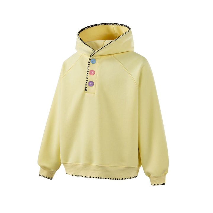 Damen Kapuzenpullover mit halber Knopfleiste, dekorativer Sattelnaht und Oversize-Schnitt Drune