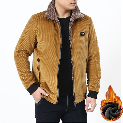 Herren Cordjacke mit wärmendem Sherpa-Futter, Stehkragen und Reißverschluss Drune