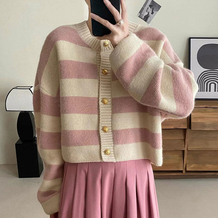 Damen modischer Oversize-Strickpullover mit Knöpfen Drune