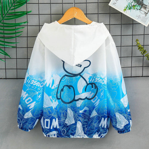 Unisex nan leichte Kapuzenjacke mit Comic-Bären-Print, Windbreaker-Stoff und elastischem Saum  Drune
