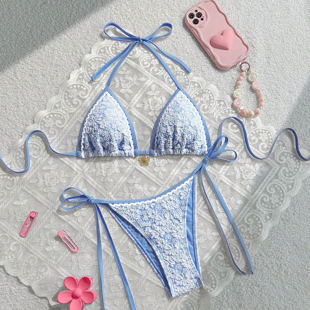 Damen Spitzenverzierte Triangel-Bikini Drune