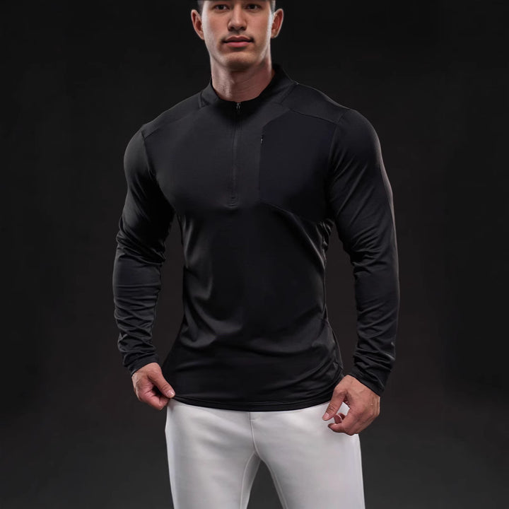 Herren Atmungsaktives Funktions-Langarmshirt mit kurzem Reißverschluss und Slim‑Fit Drune