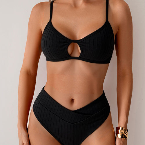Damen Hochgeschnittener Bikini mit modischem Schlüssel-Ausschnitt Drune