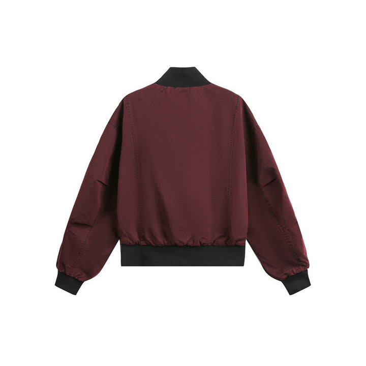 Unisex Kurz geschnittener Satin‑Bomber im Boxy‑Cut mit kontrastierendem Rippkragen und Ballonärmeln Drune