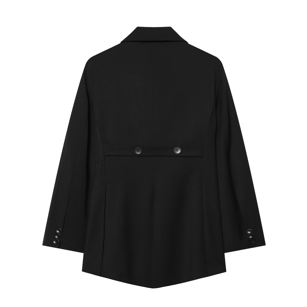Damen Doppelreihiger Oversize-Blazer mit Satinfutter und verlängertem Saum Drune