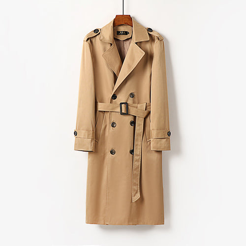 Herren Doppelreihiger Trenchcoat mit Schulterklappen, langer Silhouette und klassischem Revers Drune