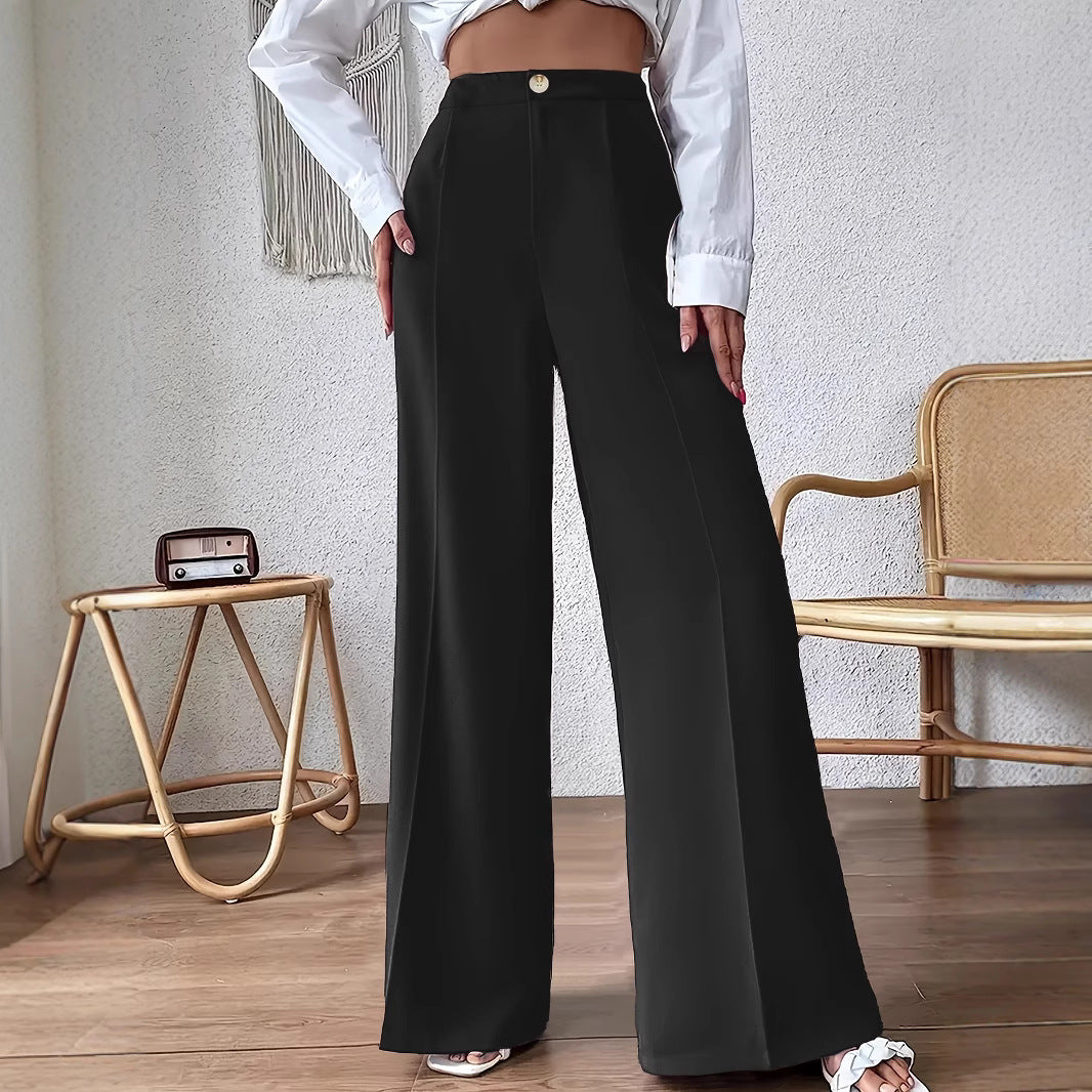 Damen weite Palazzo-Hose mit elegantem Hohe-Taillen-Schnitt und Knopf-Detail Drune