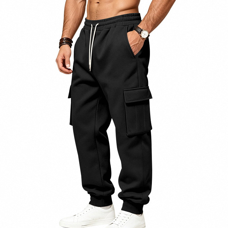 Herren locker geschnittene Cargo-Jogginghose mit elastischem Bund und großen Klappentaschen Drune