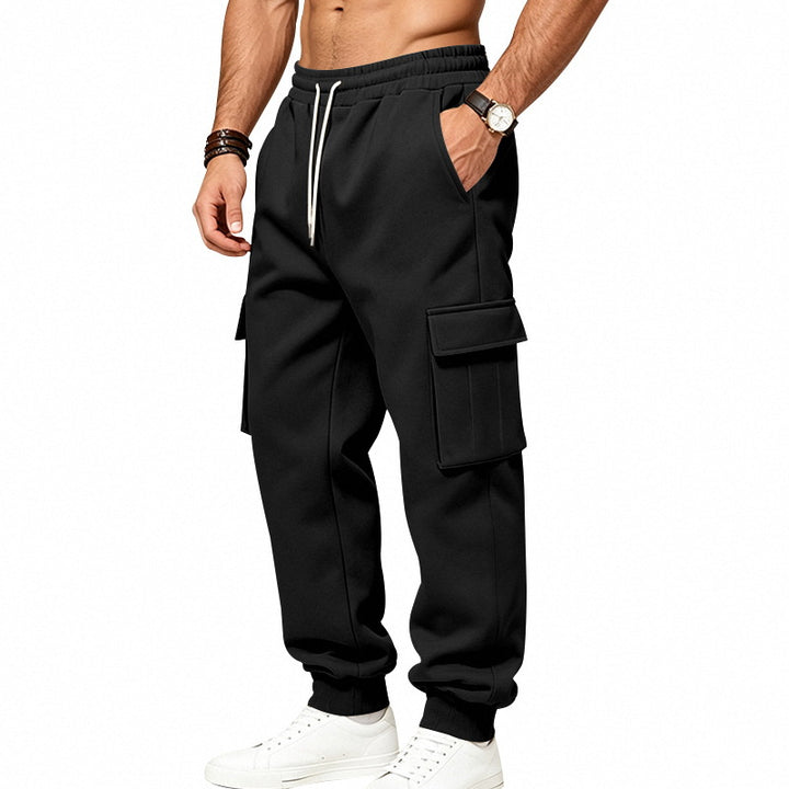 Herren locker geschnittene Cargo-Jogginghose mit elastischem Bund und großen Klappentaschen Drune