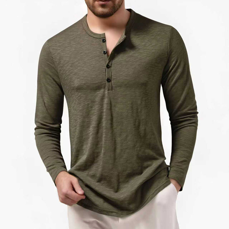 Herren nan Slim-Fit Henley Langarmshirt mit kurzem Knopfverschluss und abgerundetem Saum Drune