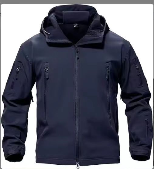 Herren Taktische Softshelljacke mit Kapuze, Tarnmuster und Mehrfach-Reißverschlusstaschen Drune