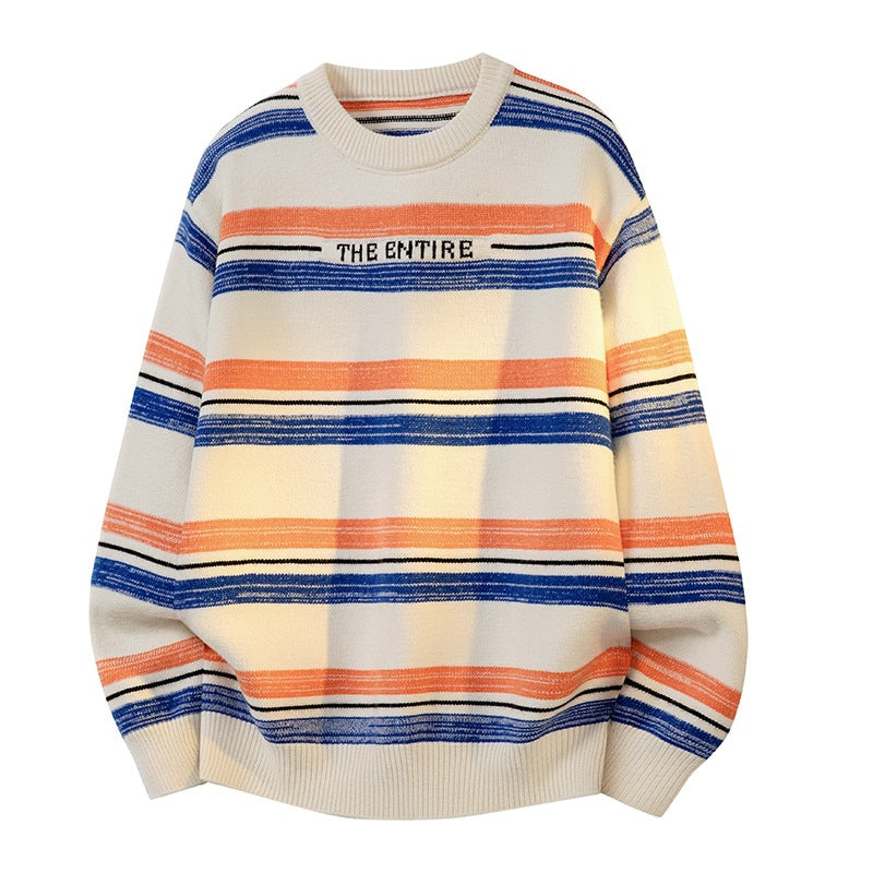 Unisex Oversize-Strickpullover mit maritimen Streifen, geripptem Saum & atmungsaktivem Baumwollmix Drune