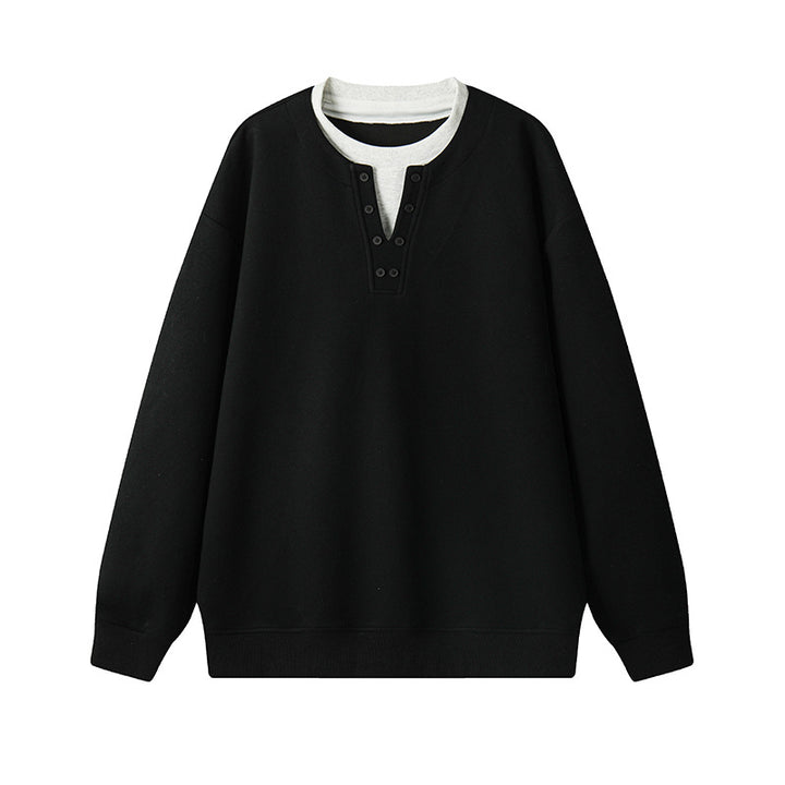 Herren Henley-Sweatshirt mit Knopfleiste, Oversize-Schnitt & gerippten Bündchen Drune