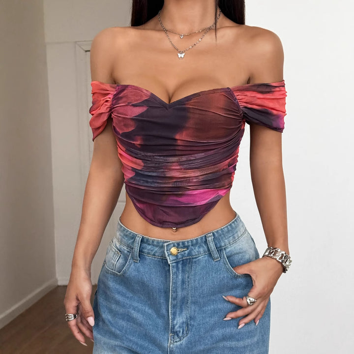 Damen Off-Shoulder Top mit Raffungen und floralem Design Drune
