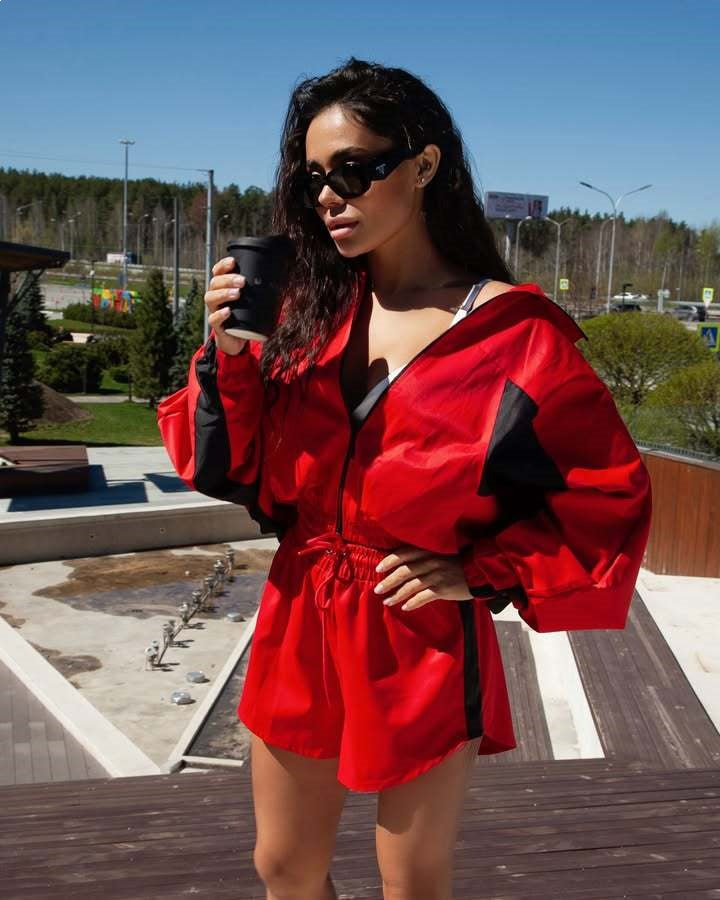 Damen lässige Sportjacke und Shorts-Set Drune