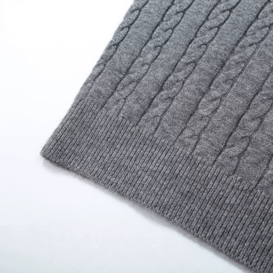 Damen Oversize Zopfmuster-Pullover mit V-Ausschnitt und breitem Rippbündchen Drune