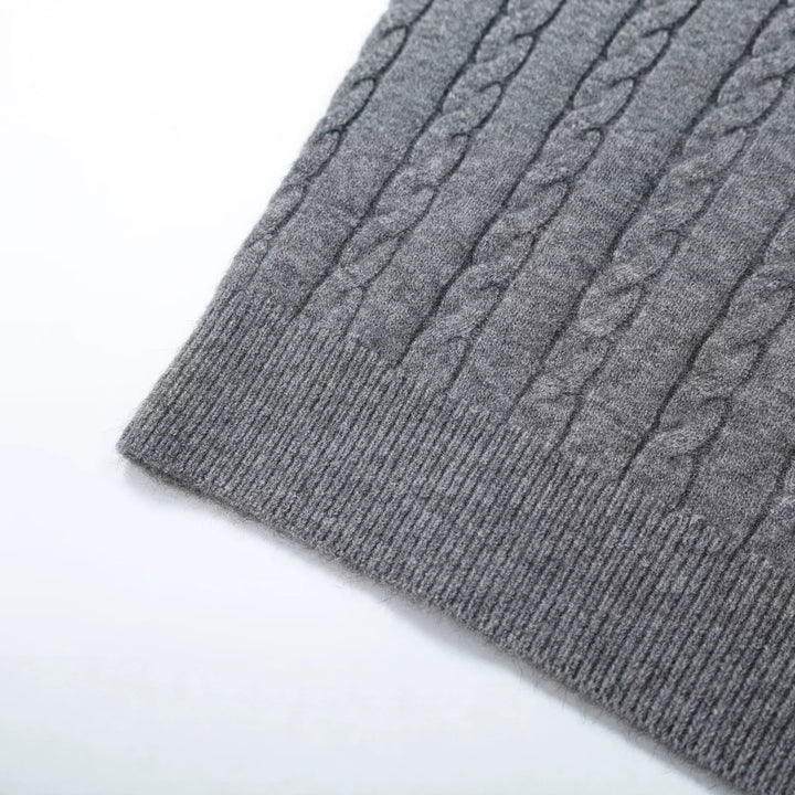 Damen Oversize Zopfmuster-Pullover mit V-Ausschnitt und breitem Rippbündchen Drune