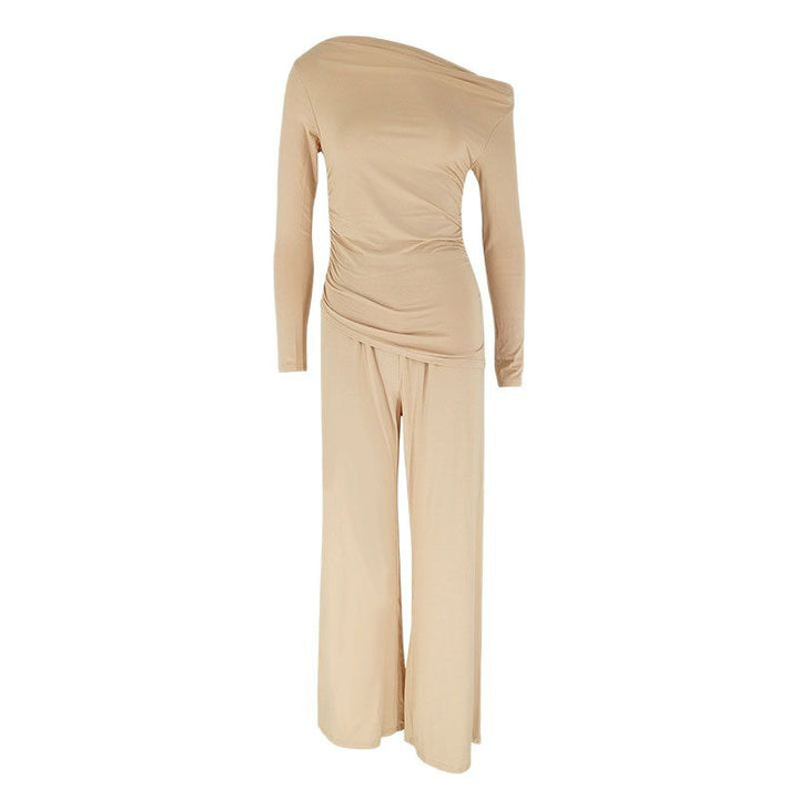 Damen elegantes Zweiteiliges Set aus fließendem Material mit asymmetrischem Design Drune