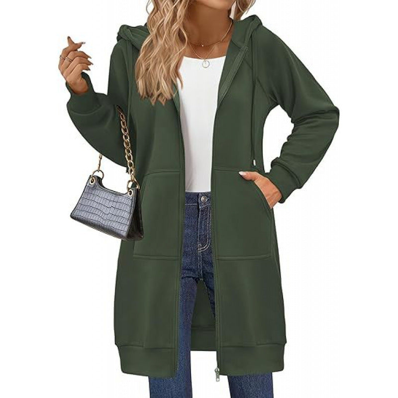Damen modische Kapuzenjacke mit seitlichen Eingrifftaschen und Reißverschluss Drune