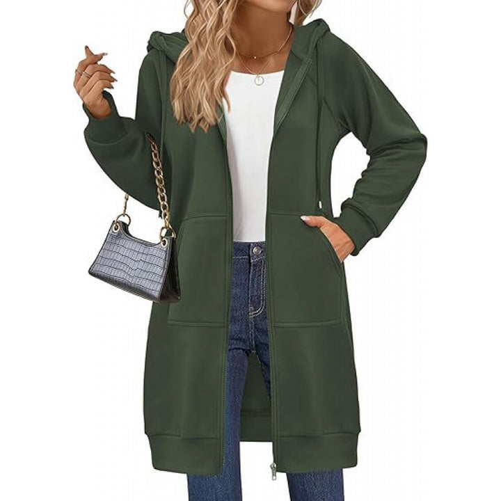 Damen modische Kapuzenjacke mit seitlichen Eingrifftaschen und Reißverschluss Drune