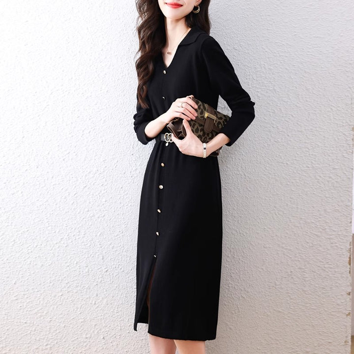 Damen Knielanges Hemdblusenkleid mit elegantem Kragen Drune