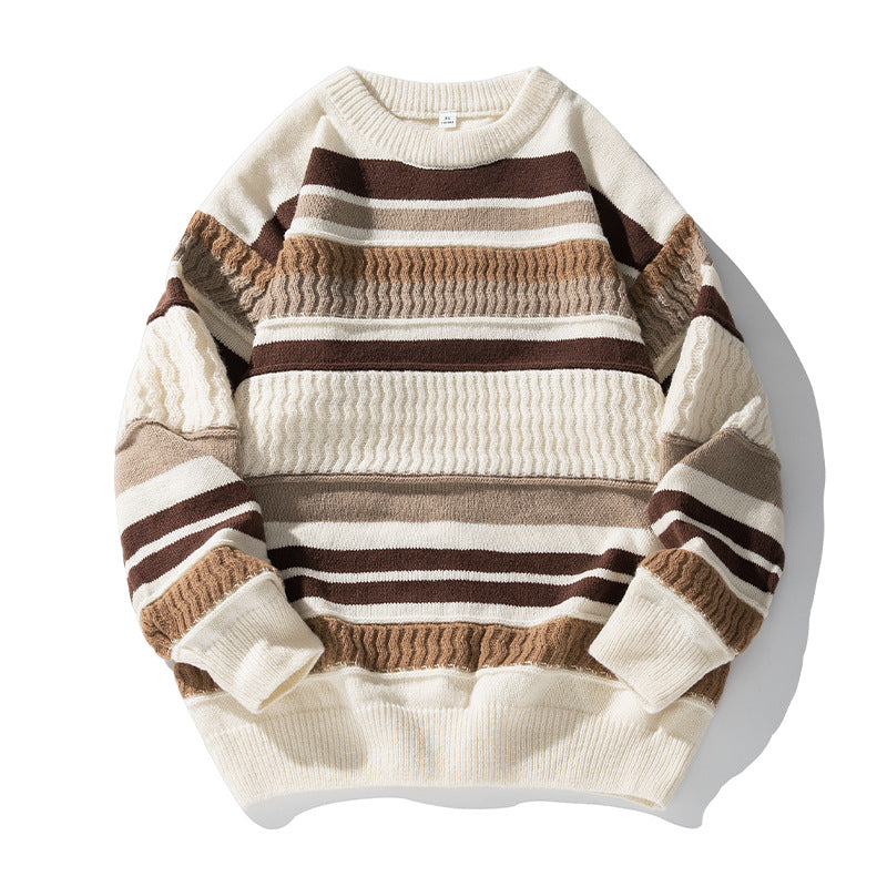 Unisex Strukturierter Streifen-Strickpullover im Oversize-Relaxed-Fit Drune