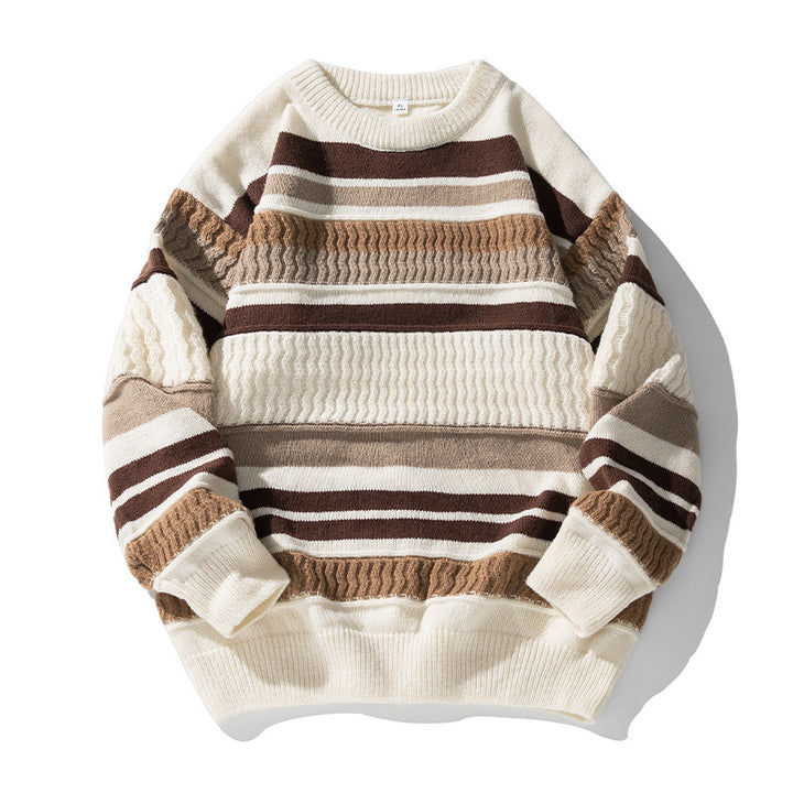 Unisex Strukturierter Streifen-Strickpullover im Oversize-Relaxed-Fit Drune