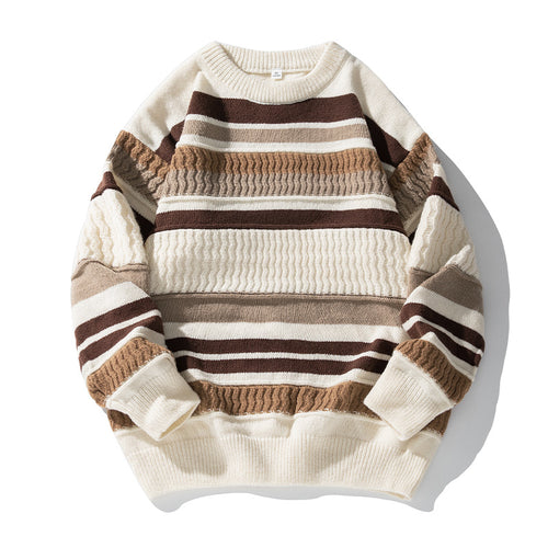 Unisex Strukturierter Streifen-Strickpullover im Oversize-Relaxed-Fit Drune