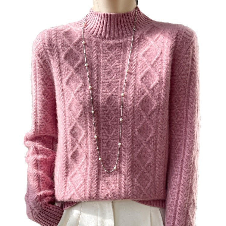 Damen Kuscheliger Mohair‑Optik Mockneckpullover mit Rautenzopfstruktur und kastiger Silhouette Drune