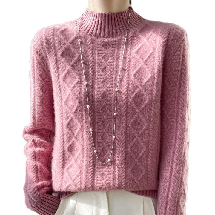 Damen Kuscheliger Mohair‑Optik Mockneckpullover mit Rautenzopfstruktur und kastiger Silhouette Drune