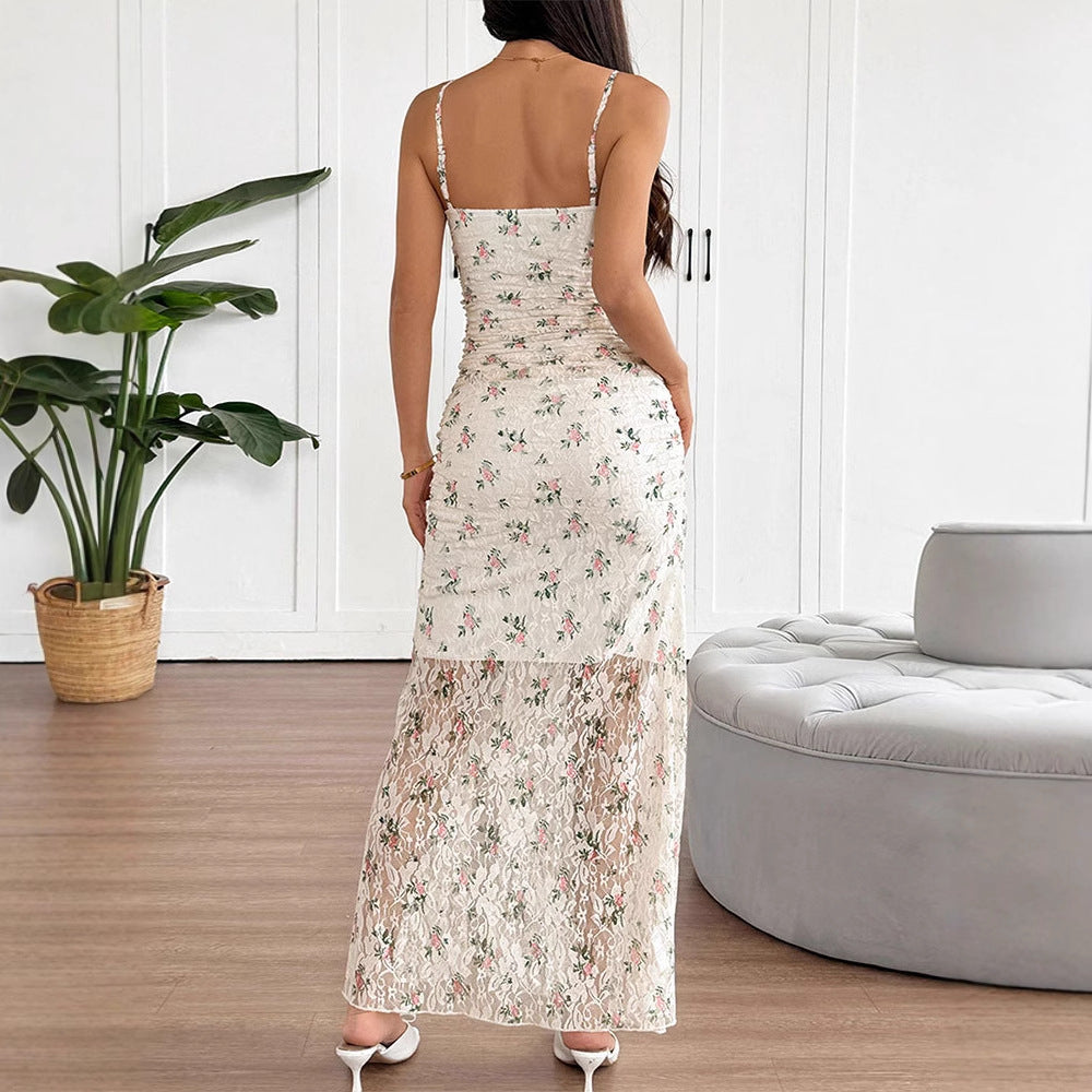Damen Maxikleid mit raffiniertem Spitzenbesatz und floralem Design Drune
